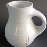 Vintage white glazed ceramic pitcher signed