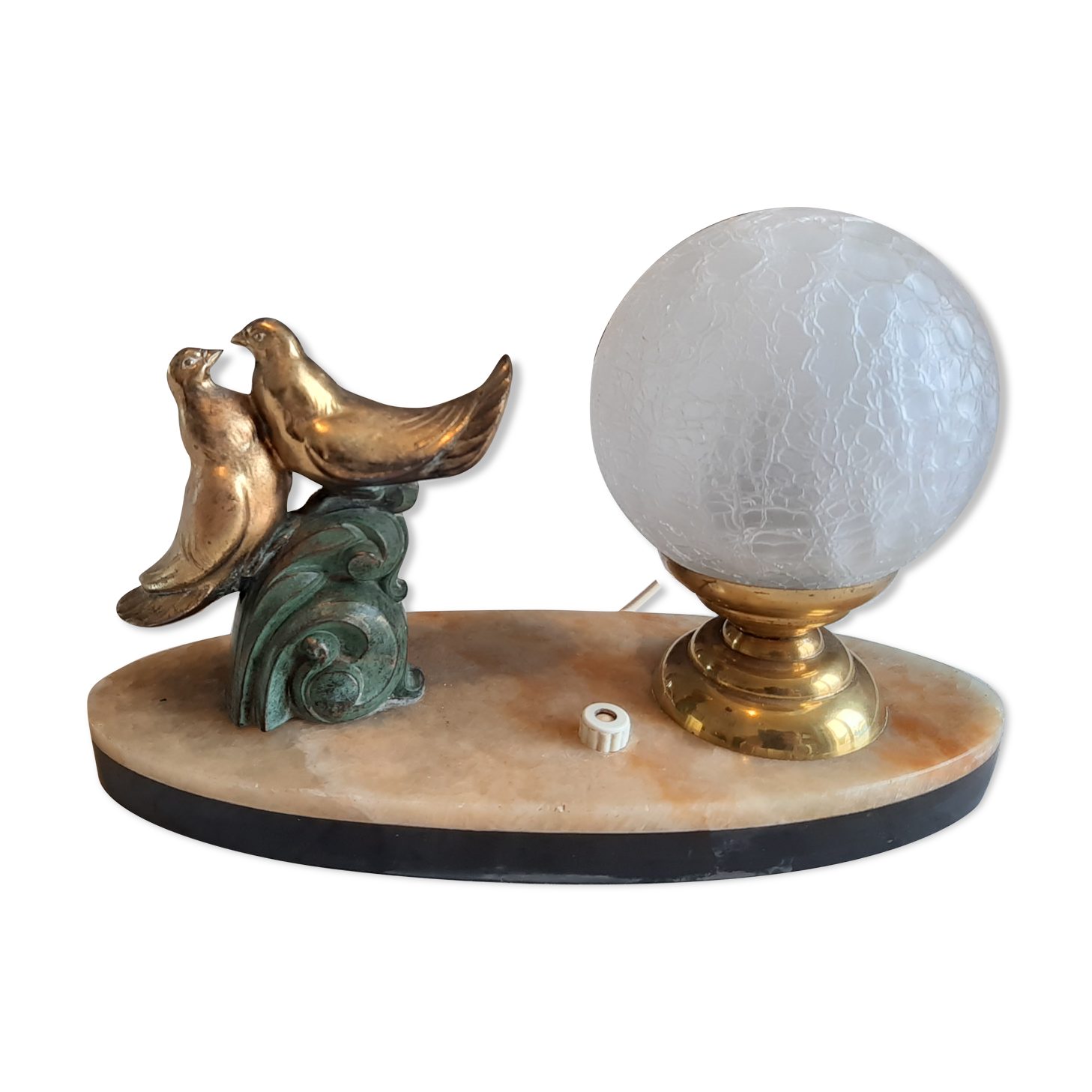 Lamp marble metal golden frosted glass 1940