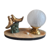 Lamp marble metal golden frosted glass 1940