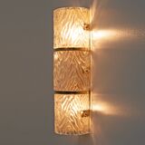 Pair of Modern Italian Brass and Murano Glass Textured Wall Sconces