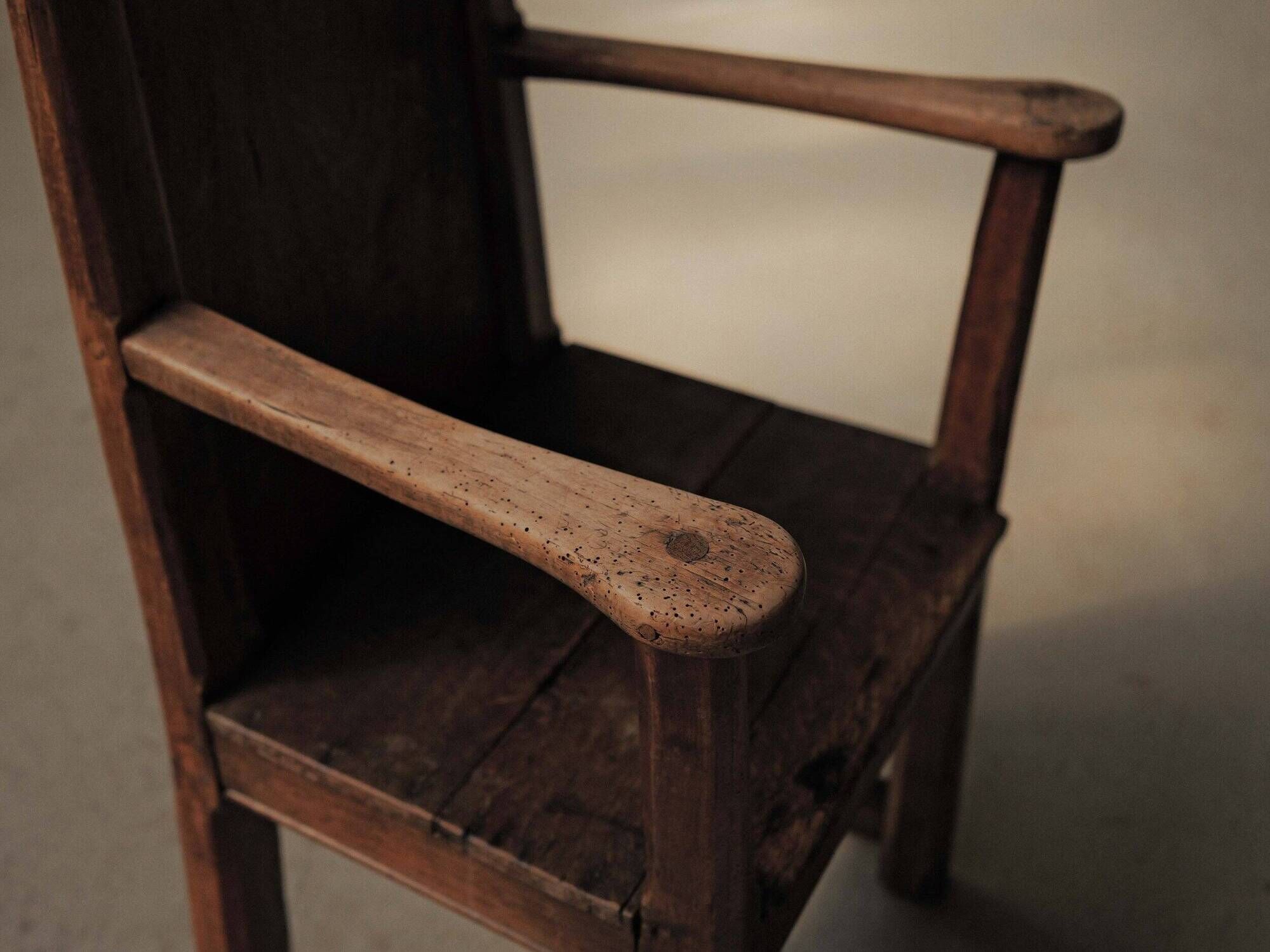 Peasant armchair in solid oak, France, 19th century