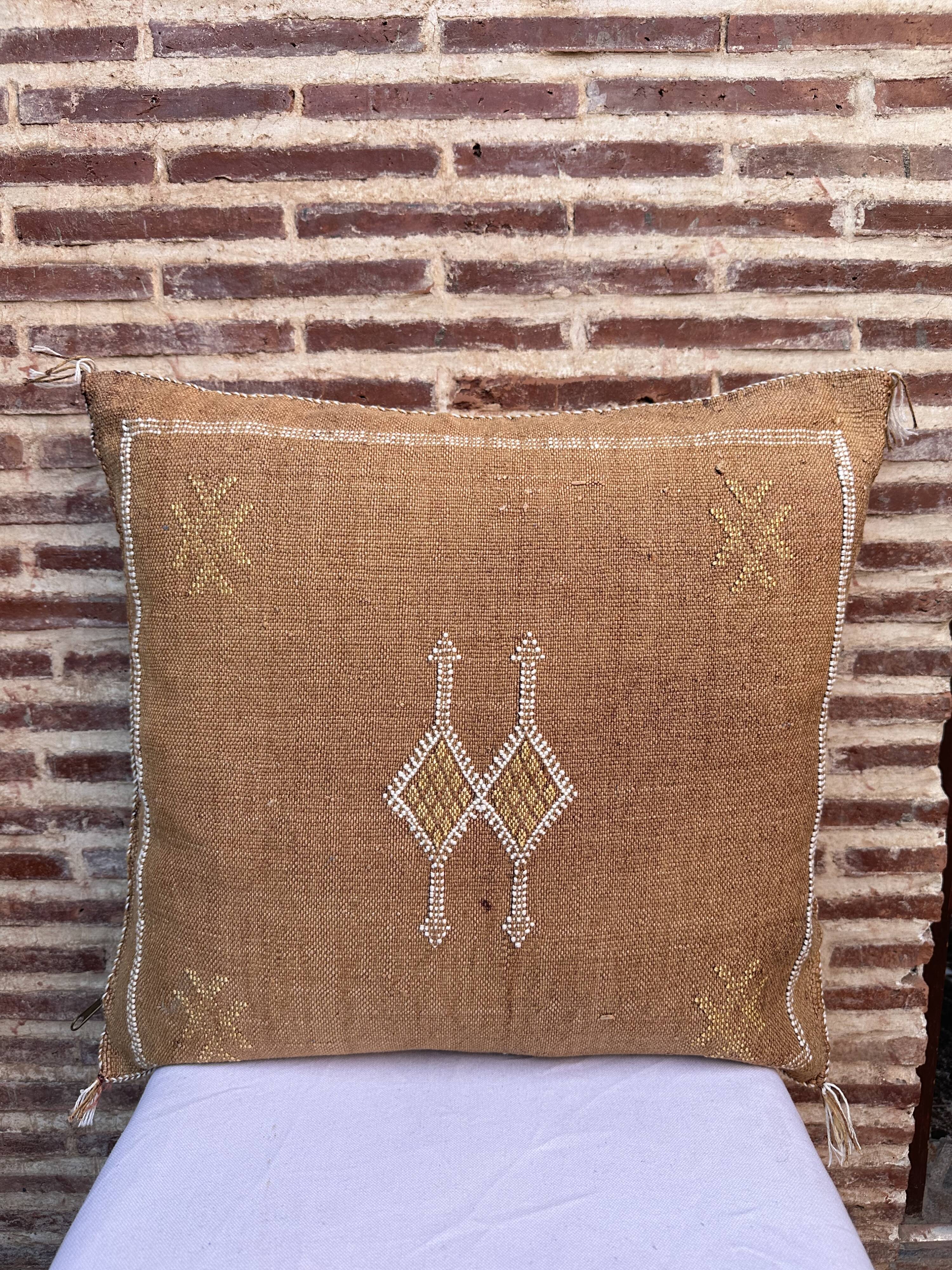 Handmade Moroccan silk cushion cover, cactus pattern