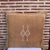 Handmade Moroccan silk cushion cover, cactus pattern