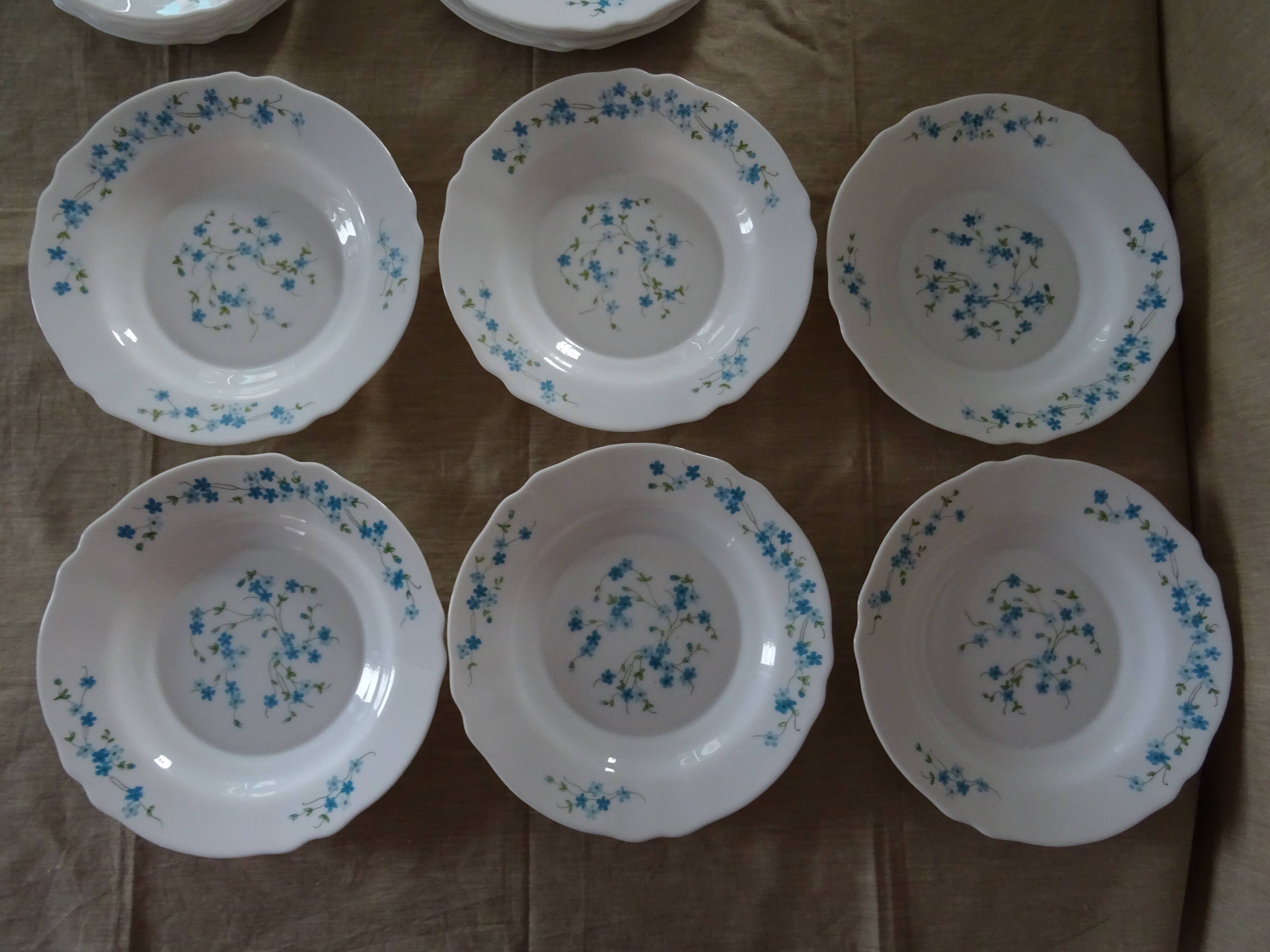 18 Blue Flower Plates VERONICA Arcopal Vintage Lot EB