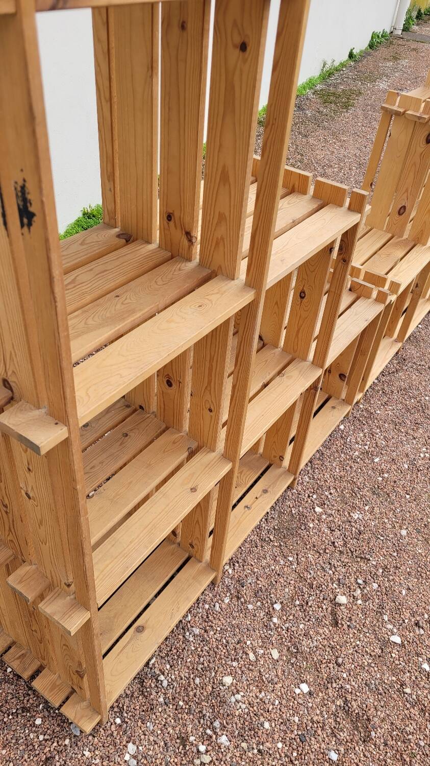 Pair of vintage pine "staircase" bookcase shelves - 1970s