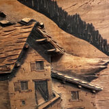 Tableau Alpin vintage années 50 - Sculpté et Pyrogravé - Ambiance Chal