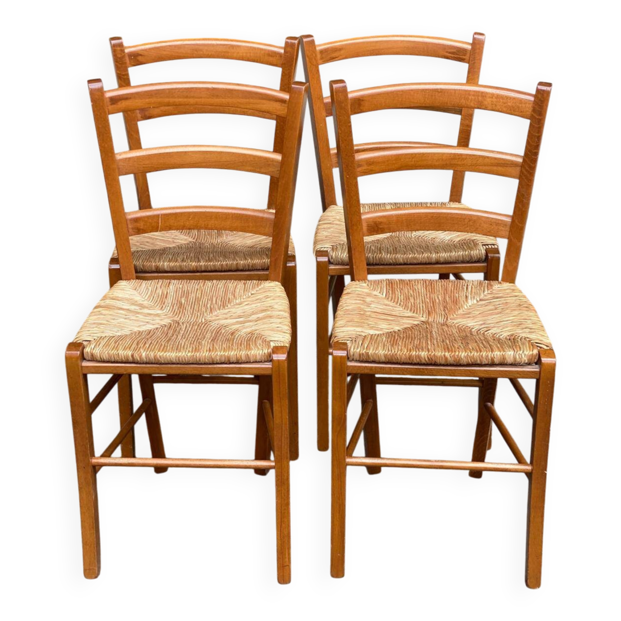 4 chaises de cuisine en bois massif paillées dossier échelle 1980
