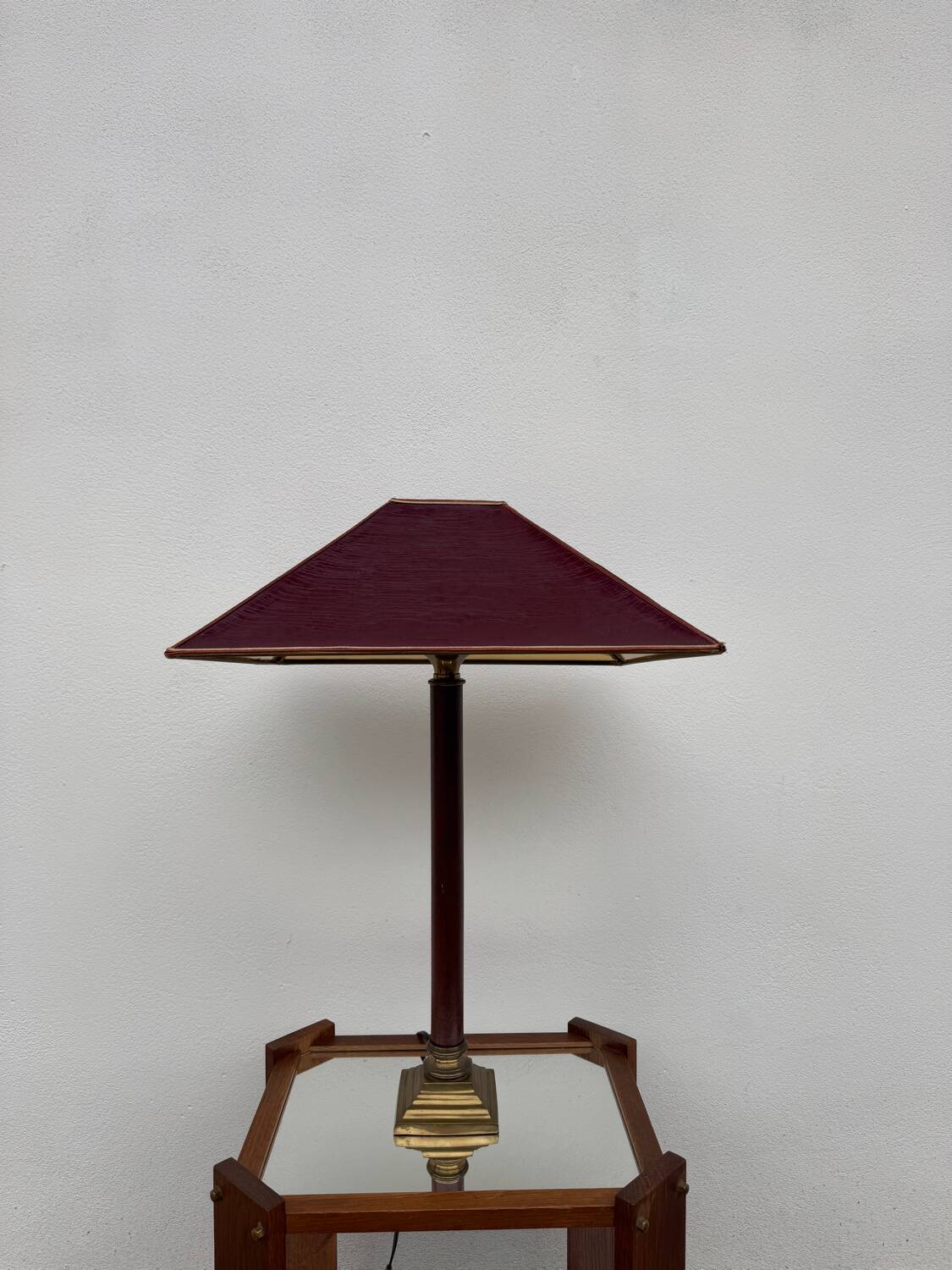 Large teak and bronze lamp from the 1970s