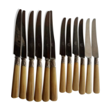 12 Old horn knives and stainless steel blades, Laurier decorative virole