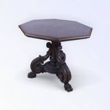 Table basse / d'appoint réglable en bois sculpté - Style Henri II - 1900.