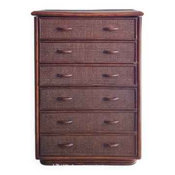 Vintage rattan chest of drawers from the 1970s.