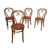 Set of 4 old curved wood bistro chairs light wood