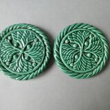 2 slip coasters, mistletoe decor, 70s