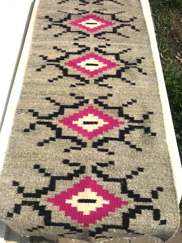 Pink white grey carpet wool hall hand made kilim 150x60cm