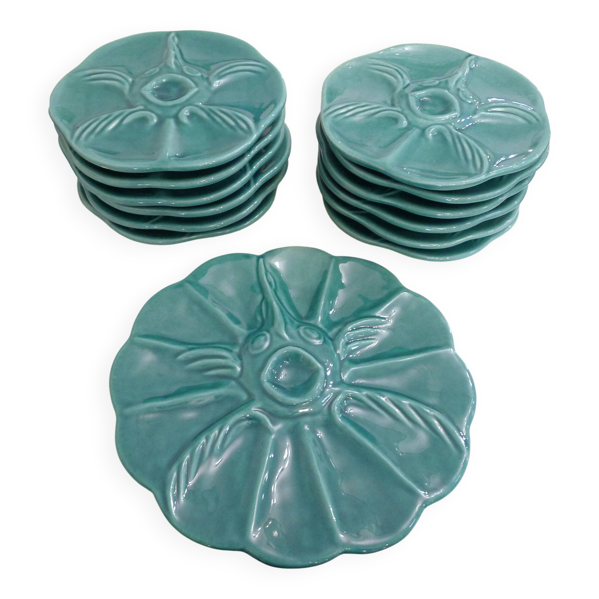 Oyster service Fish in faience barbotine 1950s