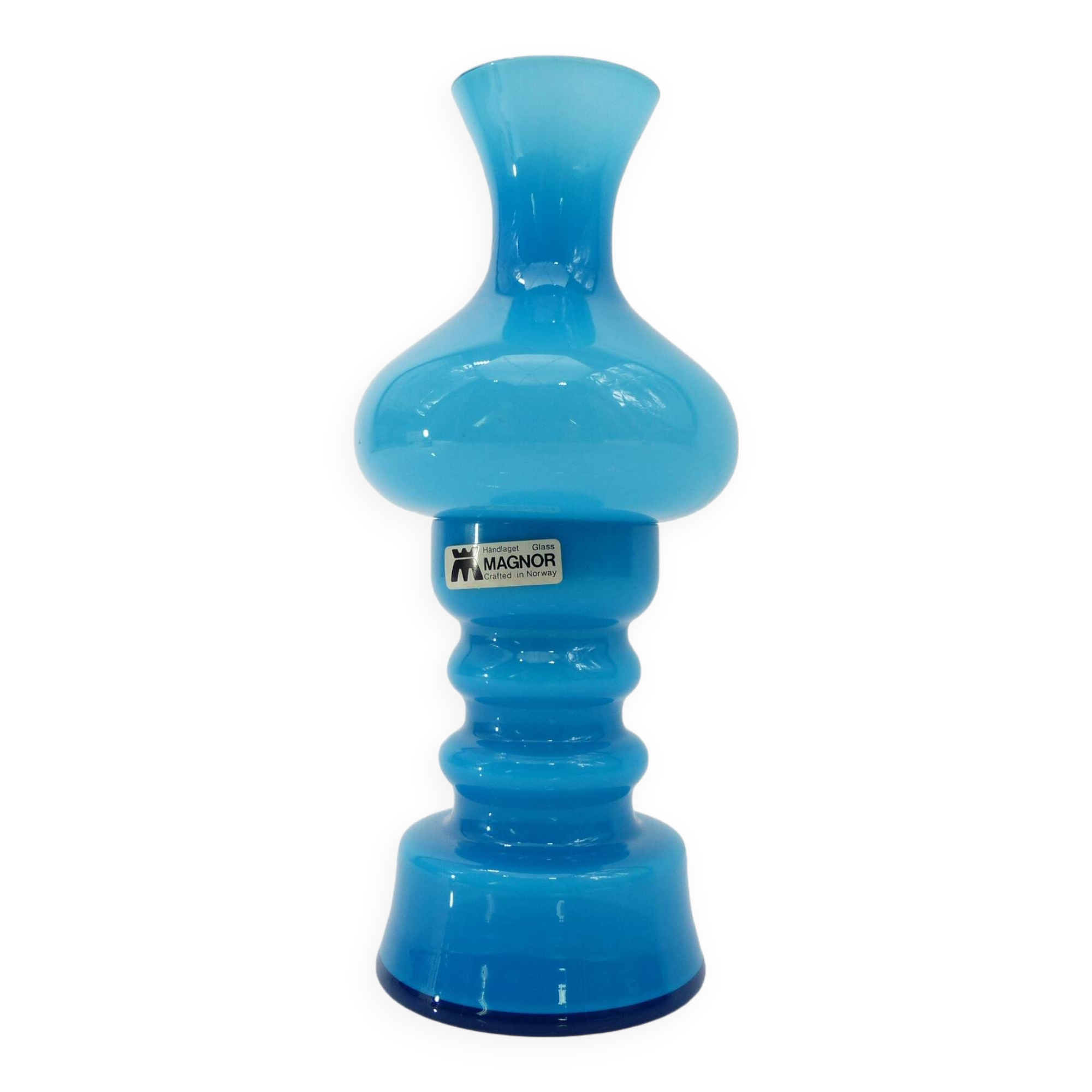 Turquoise blue opaline glass tealight candle holder, Magnor Glassverk 1960