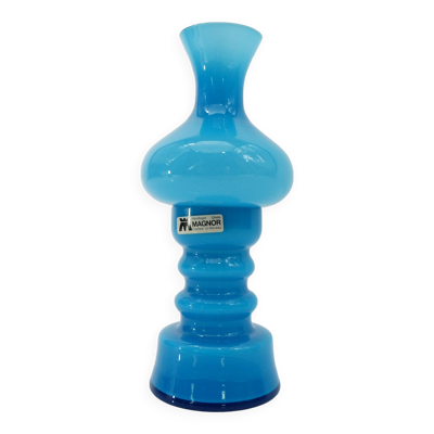 Bougeoir photophore en verre opalin bleu turquoise, Magnor Glassverk 1960