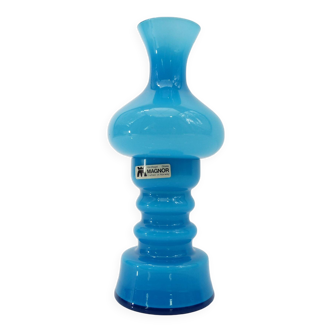 Bougeoir photophore en verre opalin bleu turquoise, Magnor Glassverk 1960