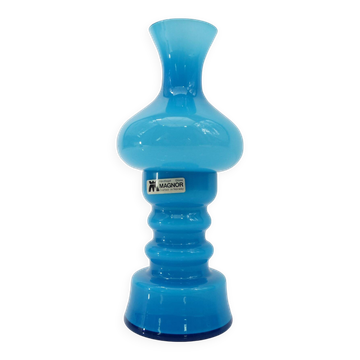 Bougeoir photophore en verre opalin bleu turquoise, Magnor Glassverk 1960