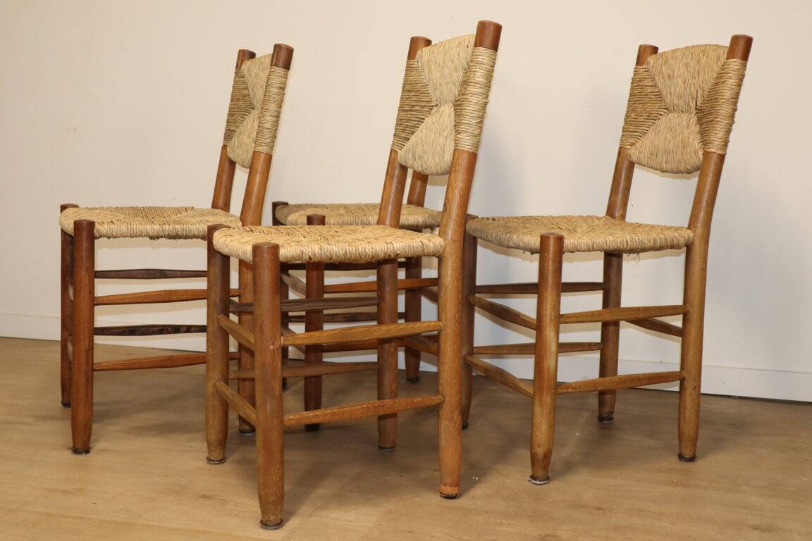Series of 4 Charlotte Perriand Chairs Model "Bauche" BCB Edition