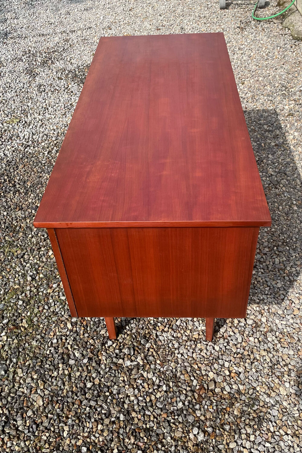 Vintage wooden desk teak veneer sixties conical legs 1 drawer