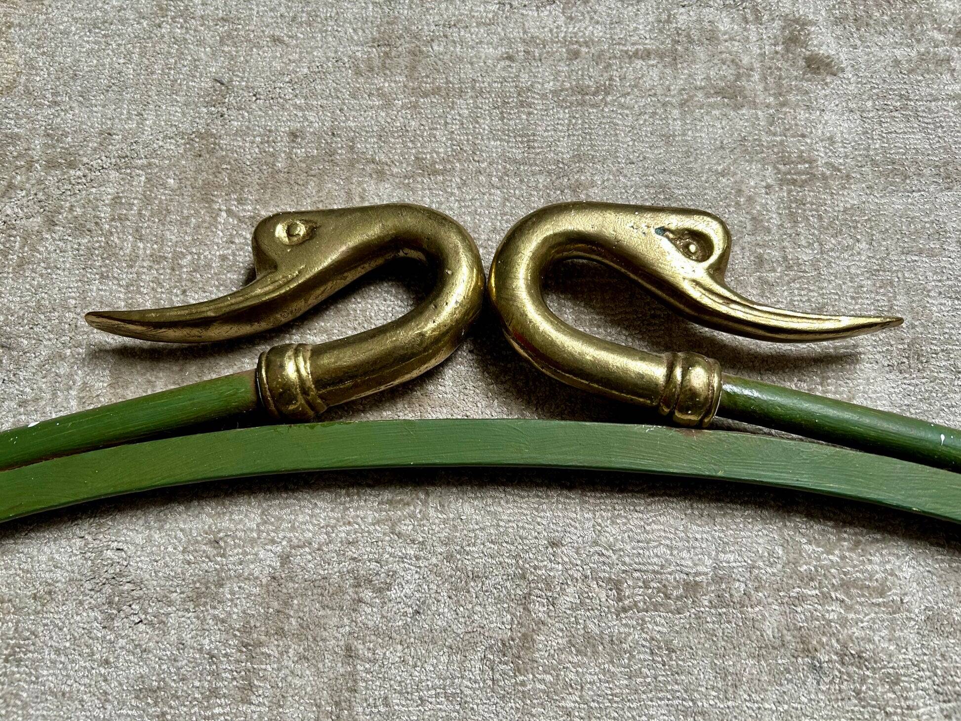 Rare set of swan neck coat hooks with mirror frame attributed to Maison Jansen, France, 1950s.