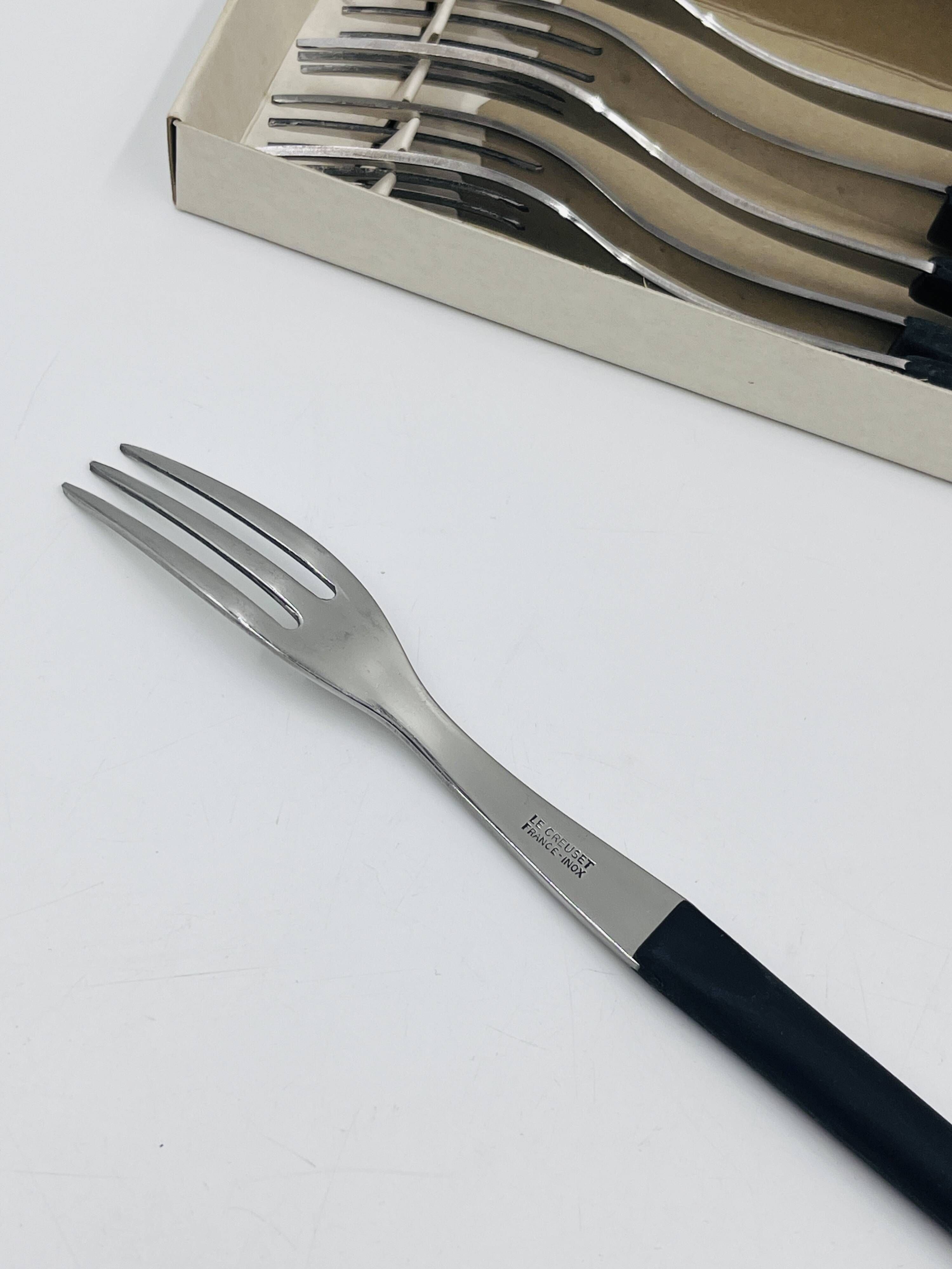 Set of 6 Savoyard fondue forks by Le Creuset with original box.