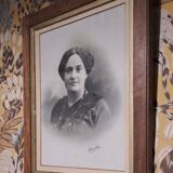 Lot of 2 victorian couple photo frames portrait ancestor painting woman and man xix france