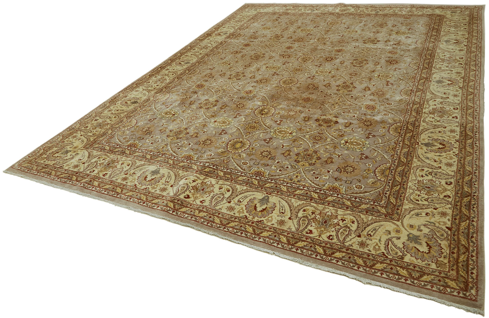 Handmade oriental contemporary 1980s 275 cm x 388 cm beige wool carpet