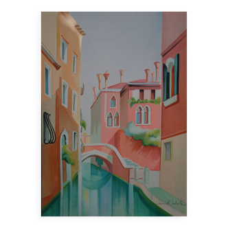 Janick Lerdele : Petit canal à Venise, lithographie originale signée