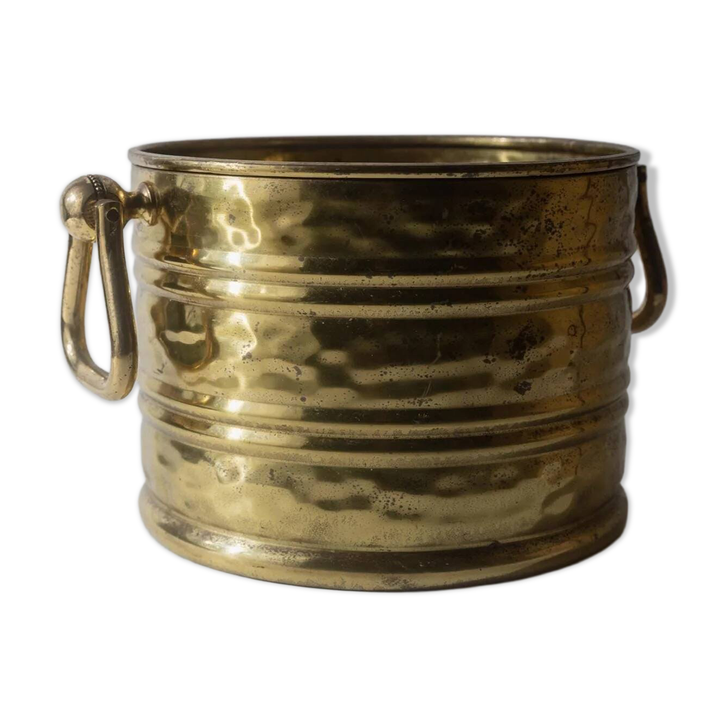 Vintage brass jardinière or wine bucket from the 1970s, large container with double handles.