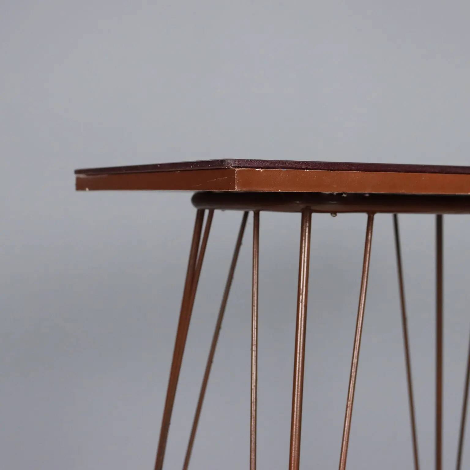 Vintage metal side table with double glass top, Italy, 1960s.