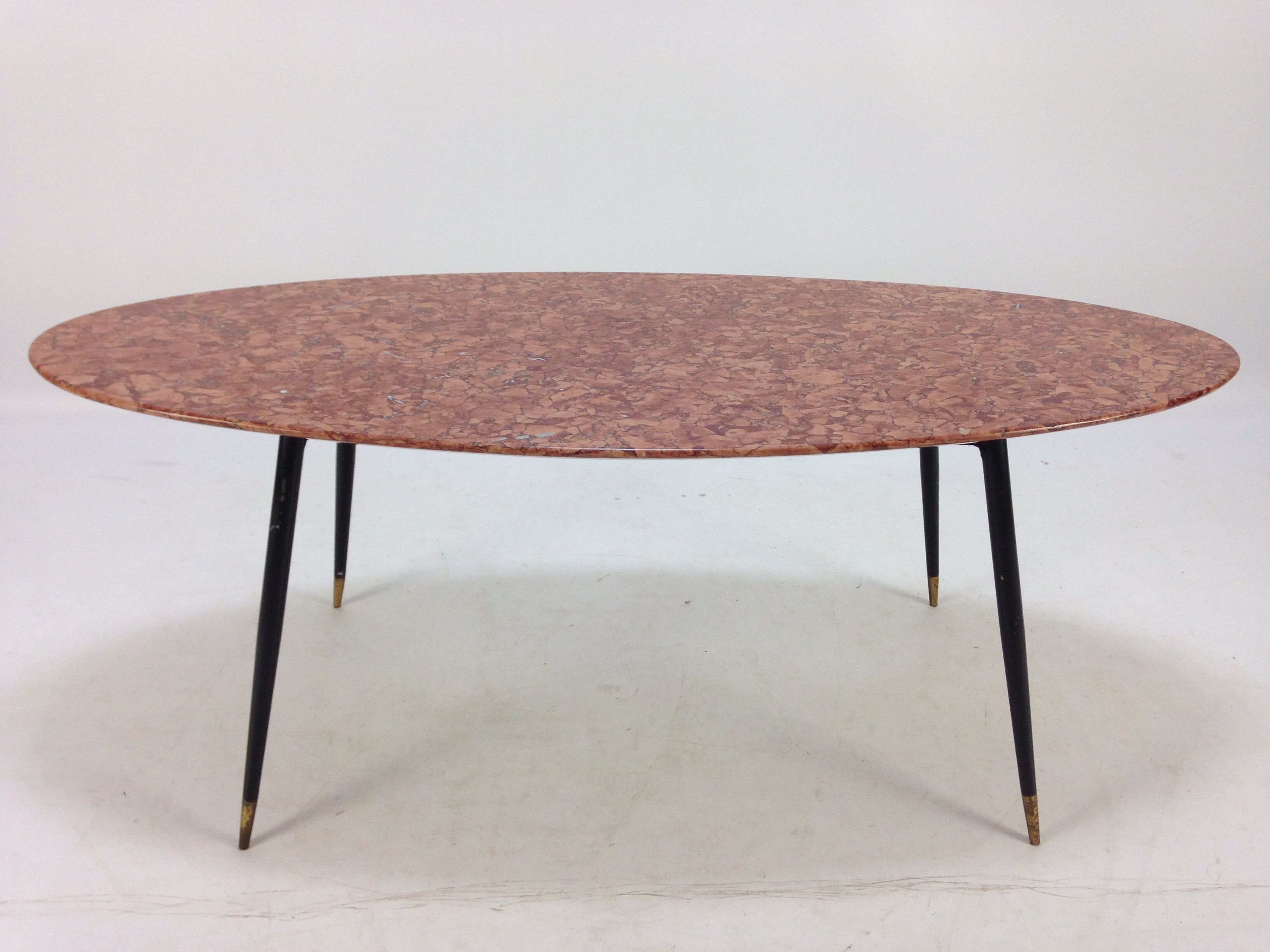 Italian Midcentury Coffee Table with Marble Top and Brass Feet, 1950s
