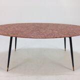 Italian Midcentury Coffee Table with Marble Top and Brass Feet, 1950s