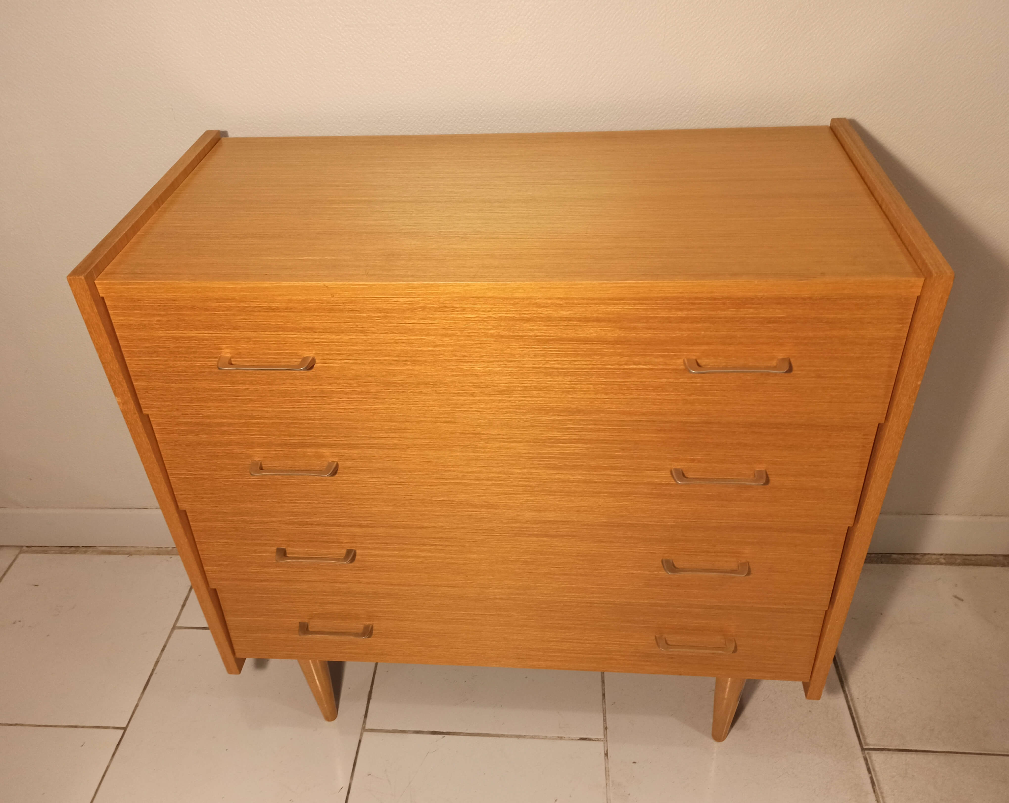 Vintage light wood commodity 4 drawers 1960