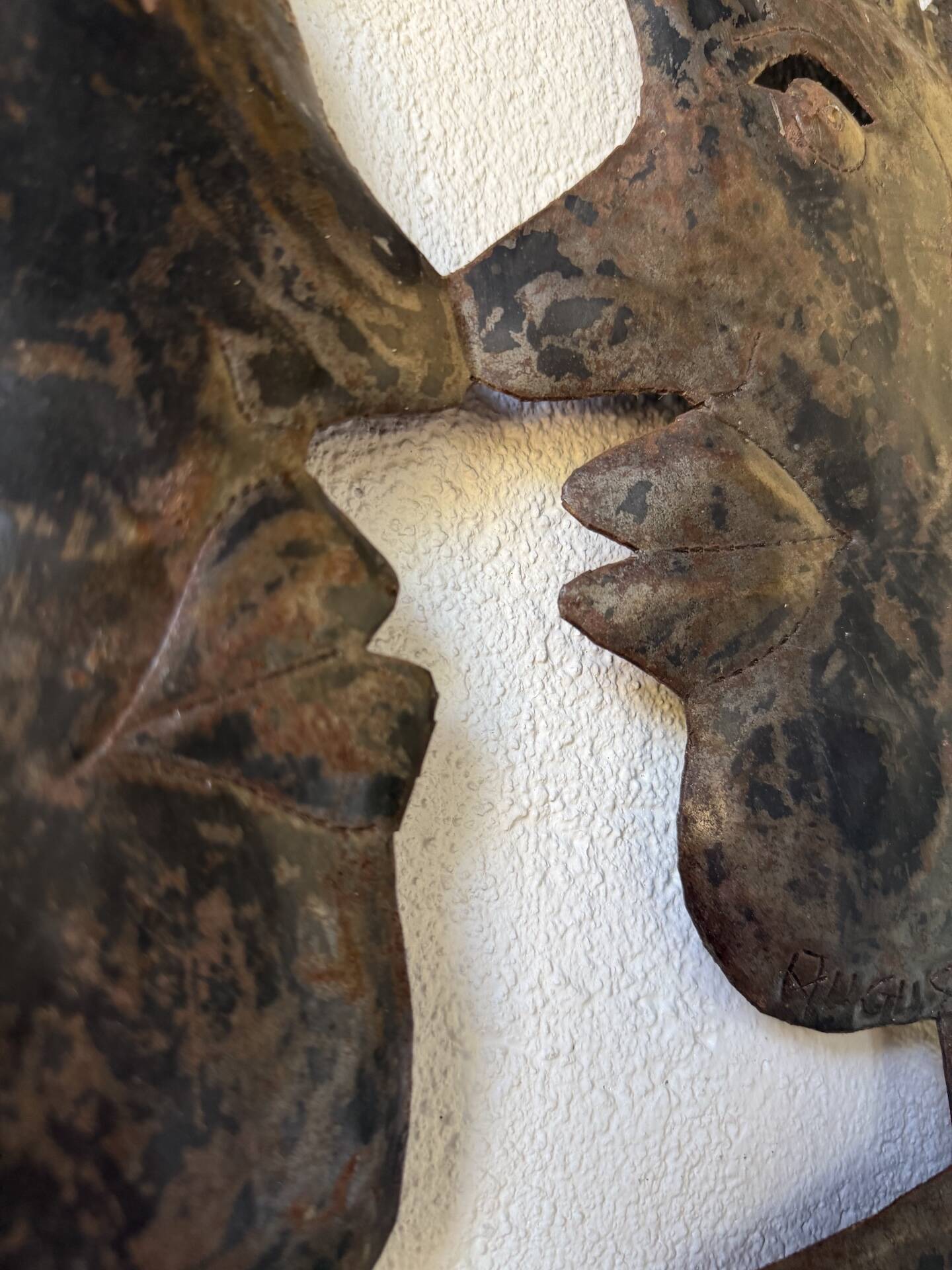 Brutalist metal wall sculpture "sun-moon"