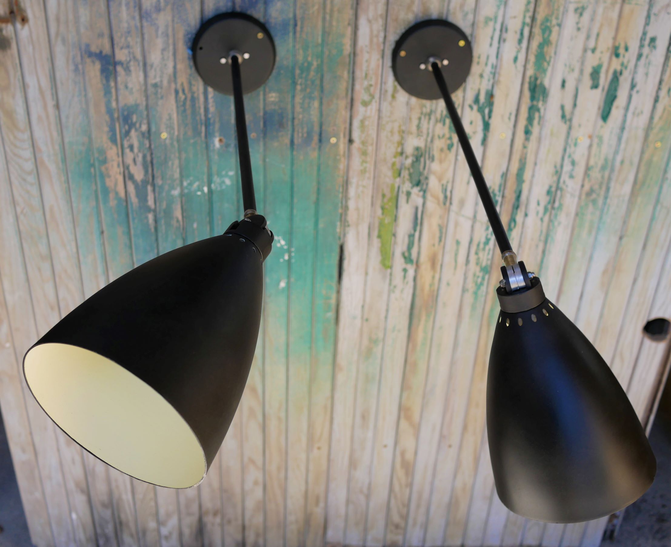 Pair of industrial arm wall lights, 60 years