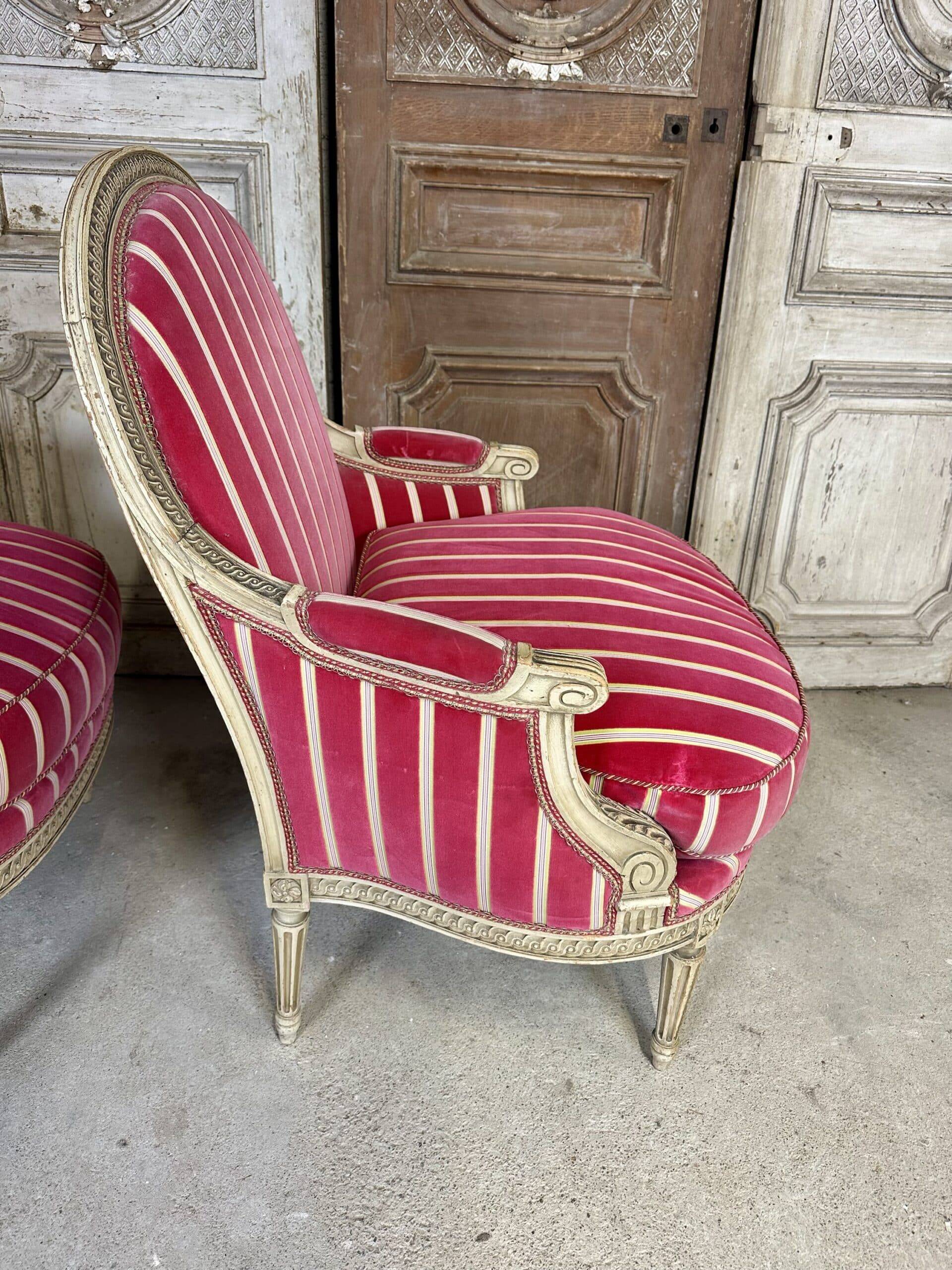Pair of Louis XVI style bergère armchairs