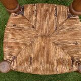 Pair of antique low fire chairs made of wood and straw