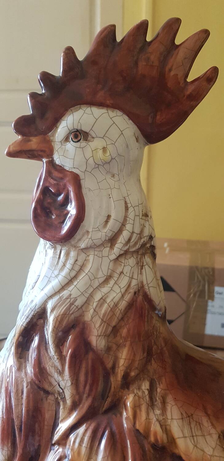Large XXL cracked ceramic rooster 62 cm.