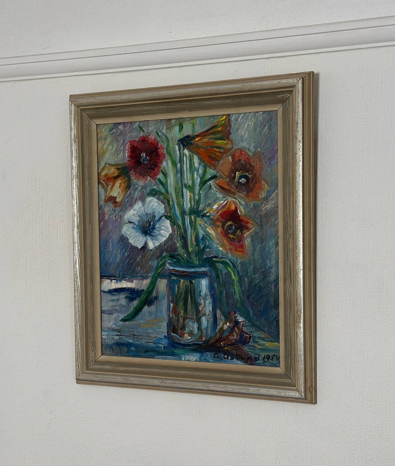 Swedish Oil on Panel – “Flower Still Life” by A. Åslund – Dated 1954