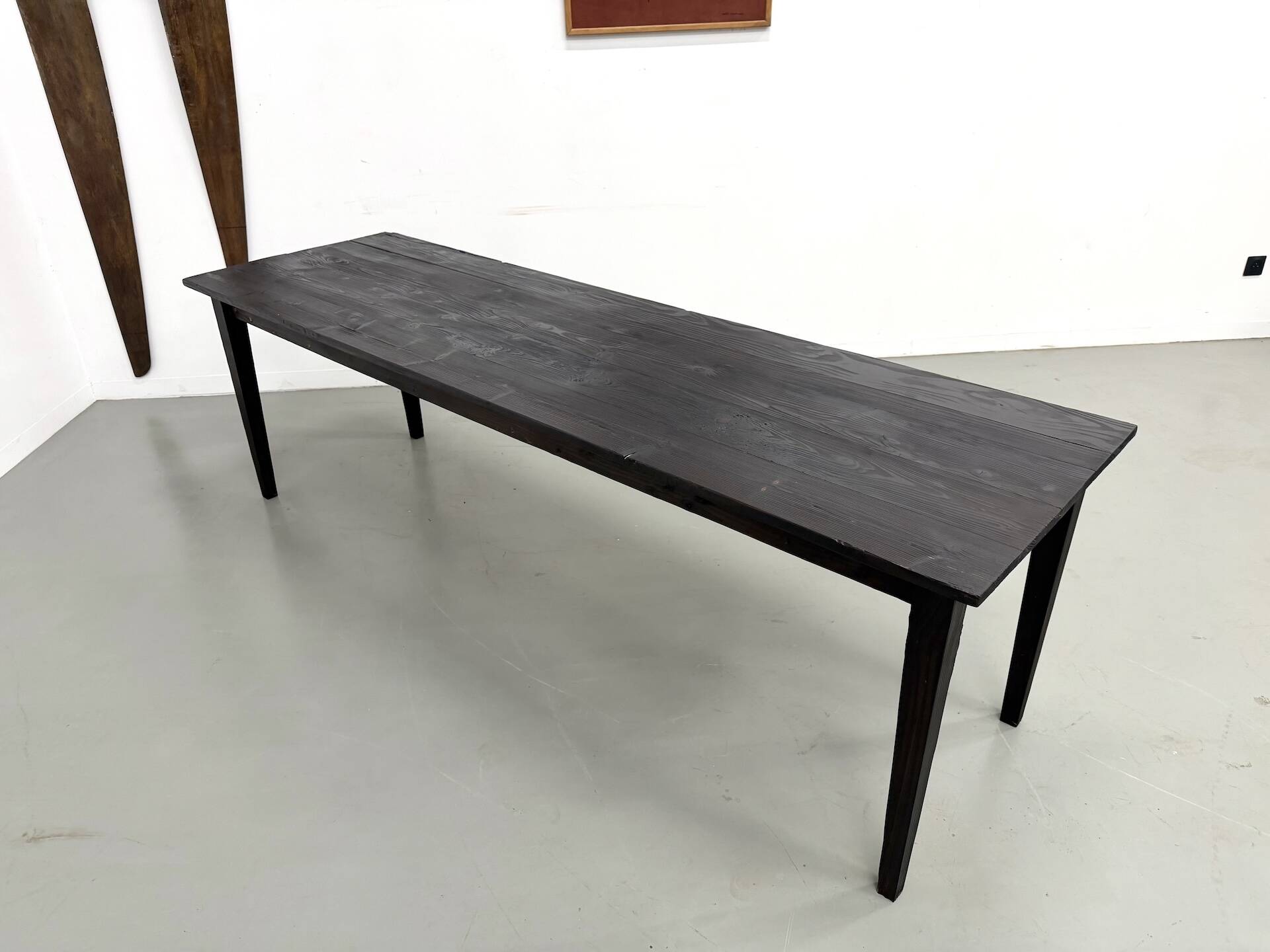 Large 1950s Farm Table in Burnt Wood (Shou Sugi Ban) – L245 cm
