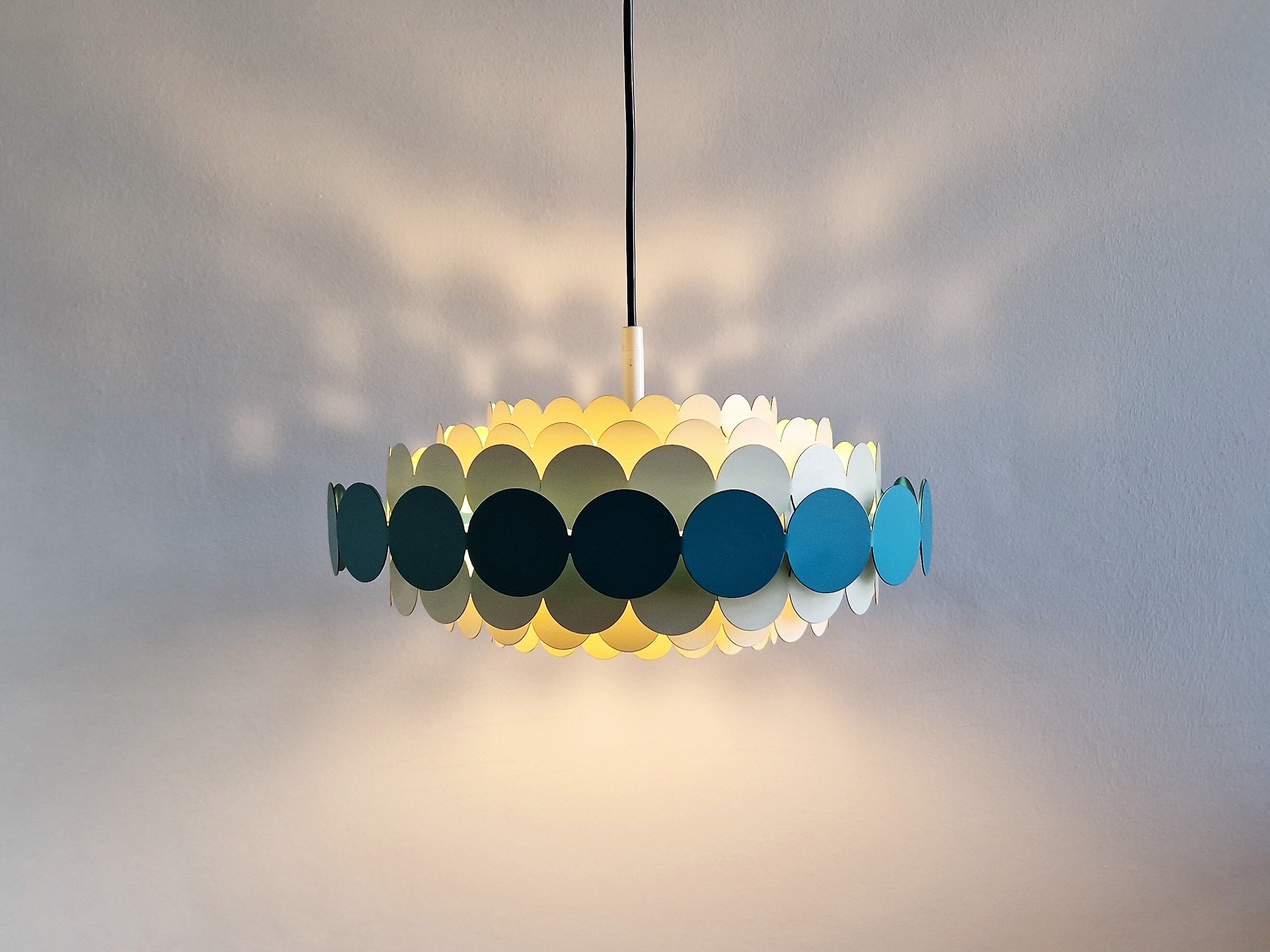 Bright Petrol and White Metal Pendant Lamp by Doria Leuchten, Germany 1960s