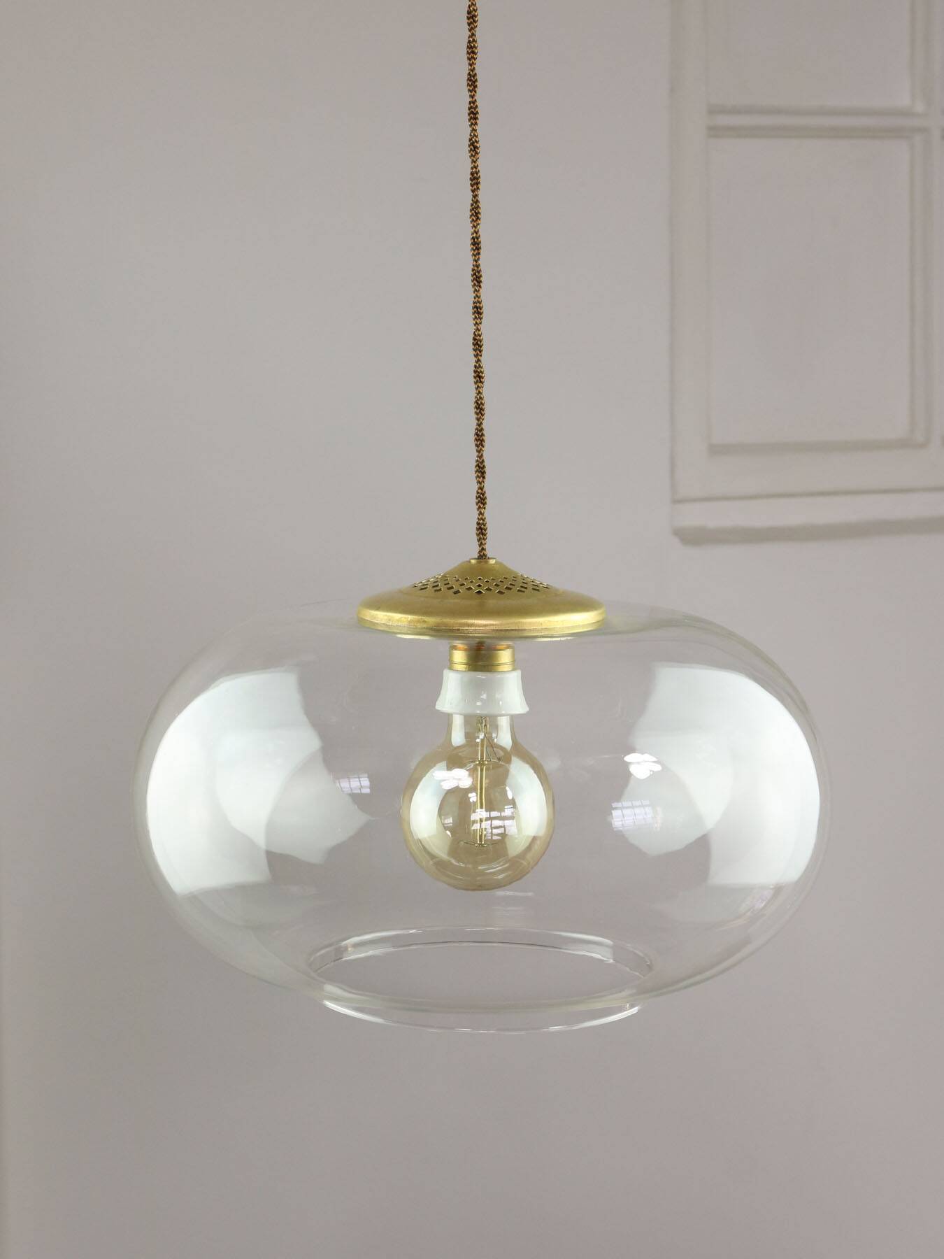 Italian Mid-Century Glass and Brass Pendant Lamp