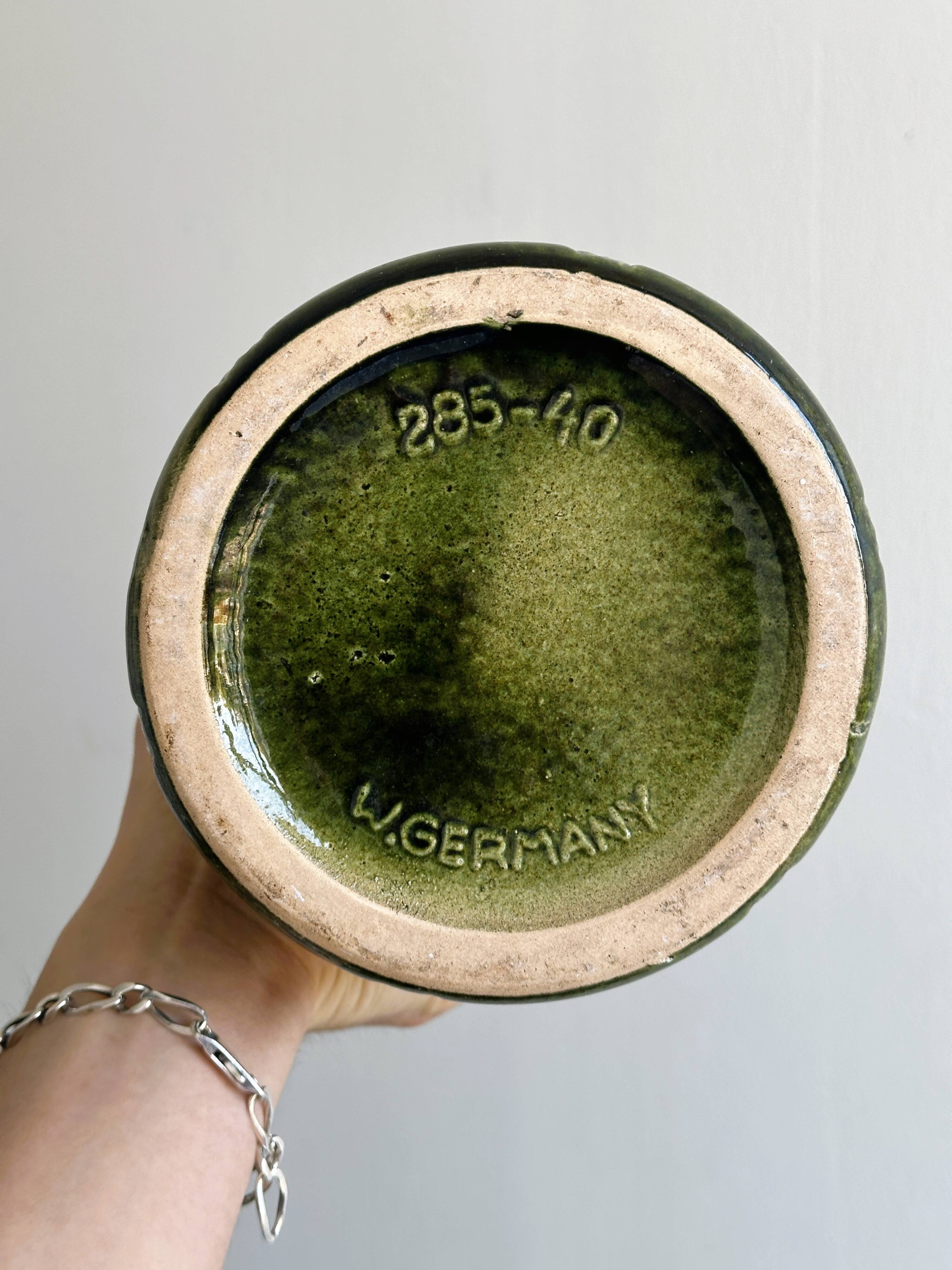 Large textured green ceramic vase