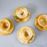 Set of 4 marble and brass espresso cups and saucers
