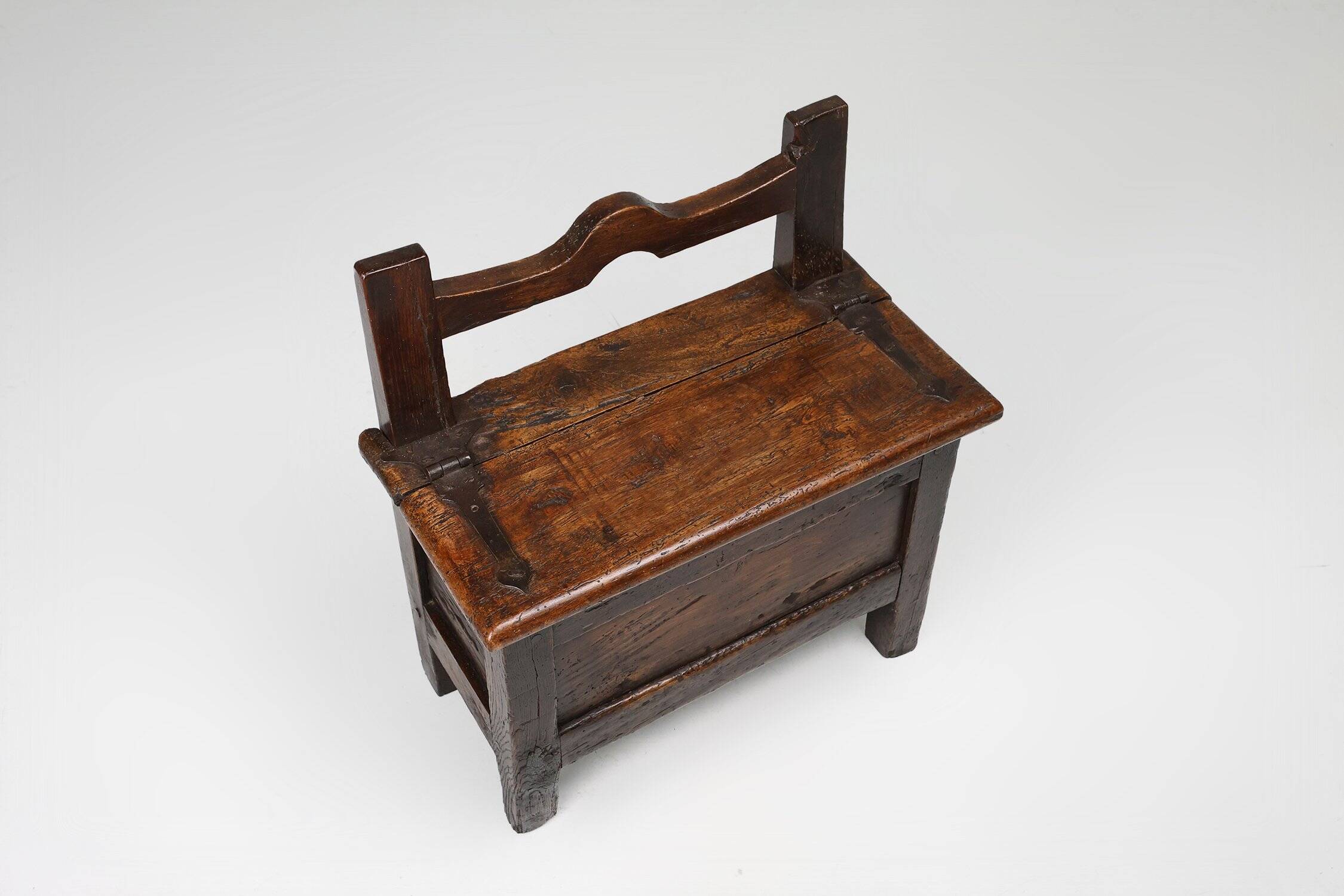 Antique French Wooden Stool with Storage