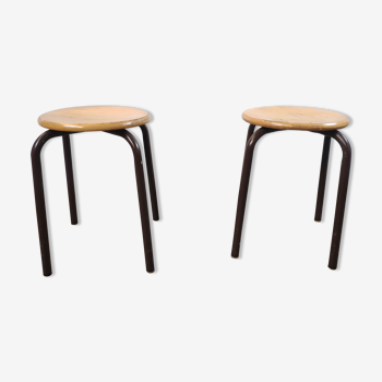 Pair of vintage metal wooden stools