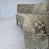 1960s, Danish 3-seater curved sofa, furniture velour, beech wood legs.