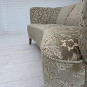 1960s, Danish 3-seater curved sofa, furniture velour, beech wood legs.